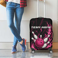Pink Flaming Bowling Ball and Pins Luggage Cover with Lightning Effect Graphic Design - Wonder Print Shop