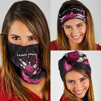 Pink Flaming Bowling Ball and Pins Neck Gaiter with Lightning Effect Graphic Design TS04