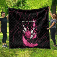 Pink Flaming Bowling Ball and Pins Quilt with Lightning Effect Graphic Design - Wonder Print Shop