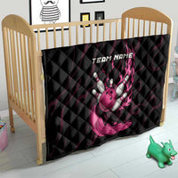 Pink Flaming Bowling Ball and Pins Quilt with Lightning Effect Graphic Design - Wonder Print Shop
