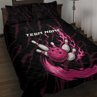 Pink Flaming Bowling Ball and Pins Quilt Bed Set with Lightning Effect Graphic Design - Wonder Print Shop