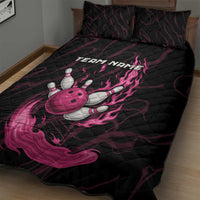Pink Flaming Bowling Ball and Pins Quilt Bed Set with Lightning Effect Graphic Design - Wonder Print Shop