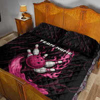 Pink Flaming Bowling Ball and Pins Quilt Bed Set with Lightning Effect Graphic Design - Wonder Print Shop