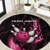 Pink Flaming Bowling Ball and Pins Round Carpet with Lightning Effect Graphic Design - Wonder Print Shop