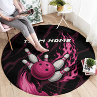 Pink Flaming Bowling Ball and Pins Round Carpet with Lightning Effect Graphic Design - Wonder Print Shop