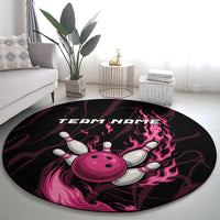 Pink Flaming Bowling Ball and Pins Round Carpet with Lightning Effect Graphic Design - Wonder Print Shop