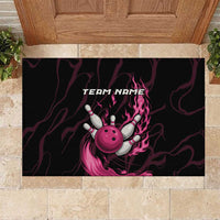 Pink Flaming Bowling Ball and Pins Rubber Doormat with Lightning Effect Graphic Design - Wonder Print Shop