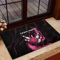 Pink Flaming Bowling Ball and Pins Rubber Doormat with Lightning Effect Graphic Design - Wonder Print Shop
