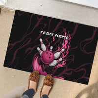 Pink Flaming Bowling Ball and Pins Rubber Doormat with Lightning Effect Graphic Design - Wonder Print Shop