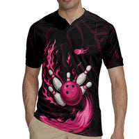 Pink Flaming Bowling Ball and Pins Rugby Jersey with Lightning Effect Graphic Design - Wonder Print Shop