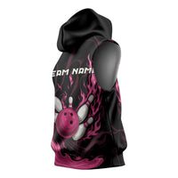Pink Flaming Bowling Ball and Pins Sleeveless Hoodie with Lightning Effect Graphic Design - Wonder Print Shop