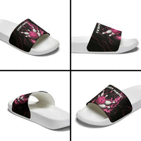 Pink Flaming Bowling Ball and Pins Slide Sandals with Lightning Effect Graphic Design - Wonder Print Shop