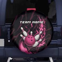 Pink Flaming Bowling Ball and Pins Spare Tire Cover with Lightning Effect Graphic Design - Wonder Print Shop