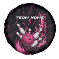 Pink Flaming Bowling Ball and Pins Spare Tire Cover with Lightning Effect Graphic Design - Wonder Print Shop