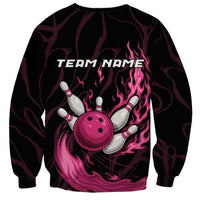 Pink Flaming Bowling Ball and Pins Sweatshirt with Lightning Effect Graphic Design - Wonder Print Shop