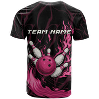 Pink Flaming Bowling Ball and Pins T Shirt with Lightning Effect Graphic Design - Wonder Print Shop
