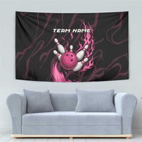 Pink Flaming Bowling Ball and Pins Tapestry with Lightning Effect Graphic Design - Wonder Print Shop
