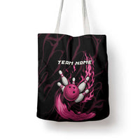 Pink Flaming Bowling Ball and Pins Tote Bag with Lightning Effect Graphic Design - Wonder Print Shop