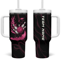 Pink Flaming Bowling Ball and Pins Tumbler With Handle with Lightning Effect Graphic Design - Wonder Print Shop