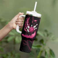 Pink Flaming Bowling Ball and Pins Tumbler With Handle with Lightning Effect Graphic Design - Wonder Print Shop