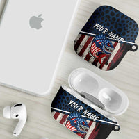 Aggressive Bass Fishing AirPods Case with American Flag Pattern on Grunge Hex Background - Wonder Print Shop