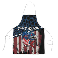 Aggressive Bass Fishing Apron with American Flag Pattern on Grunge Hex Background - Wonder Print Shop