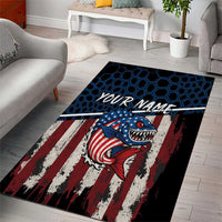 Aggressive Bass Fishing Area Rug with American Flag Pattern on Grunge Hex Background - Wonder Print Shop