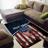 Aggressive Bass Fishing Area Rug with American Flag Pattern on Grunge Hex Background - Wonder Print Shop