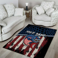 Aggressive Bass Fishing Area Rug with American Flag Pattern on Grunge Hex Background - Wonder Print Shop