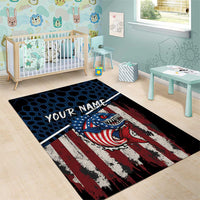 Aggressive Bass Fishing Area Rug with American Flag Pattern on Grunge Hex Background - Wonder Print Shop