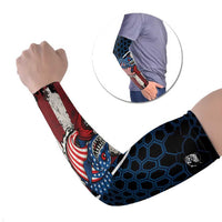 Aggressive Bass Fishing Arm Sleeves with American Flag Pattern on Grunge Hex Background - Wonder Print Shop