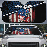 Aggressive Bass Fishing Auto Sun Shade with American Flag Pattern on Grunge Hex Background - Wonder Print Shop