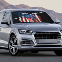 Aggressive Bass Fishing Auto Sun Shade with American Flag Pattern on Grunge Hex Background - Wonder Print Shop