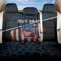 Aggressive Bass Fishing Back Car Seat Cover with American Flag Pattern on Grunge Hex Background - Wonder Print Shop