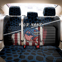 Aggressive Bass Fishing Back Car Seat Cover with American Flag Pattern on Grunge Hex Background - Wonder Print Shop