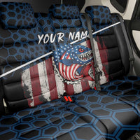 Aggressive Bass Fishing Back Car Seat Cover with American Flag Pattern on Grunge Hex Background - Wonder Print Shop