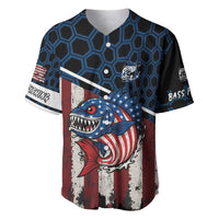 Aggressive Bass Fishing Baseball Jersey with American Flag Pattern on Grunge Hex Background - Wonder Print Shop