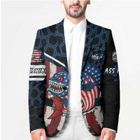 Aggressive Bass Fishing Blazer with American Flag Pattern on Grunge Hex Background - Wonder Print Shop