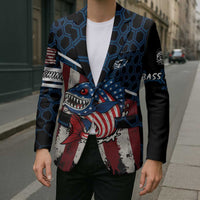 Aggressive Bass Fishing Blazer with American Flag Pattern on Grunge Hex Background - Wonder Print Shop
