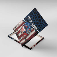 Aggressive Bass Fishing Canvas Wall Art with American Flag Pattern on Grunge Hex Background - Wonder Print Shop