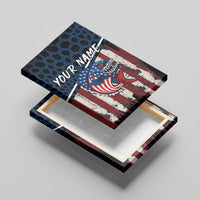 Aggressive Bass Fishing Canvas Wall Art with American Flag Pattern on Grunge Hex Background - Wonder Print Shop