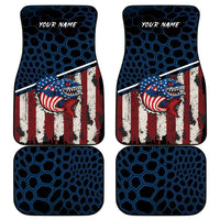 Aggressive Bass Fishing Car Mats with American Flag Pattern on Grunge Hex Background - Wonder Print Shop