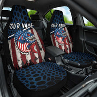 Aggressive Bass Fishing Car Seat Cover with American Flag Pattern on Grunge Hex Background - Wonder Print Shop