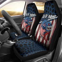 Aggressive Bass Fishing Car Seat Cover with American Flag Pattern on Grunge Hex Background - Wonder Print Shop