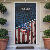 Aggressive Bass Fishing Door Cover with American Flag Pattern on Grunge Hex Background - Wonder Print Shop