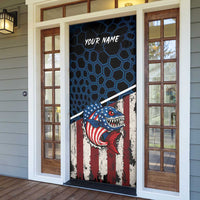 Aggressive Bass Fishing Door Cover with American Flag Pattern on Grunge Hex Background - Wonder Print Shop