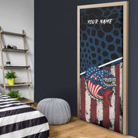 Aggressive Bass Fishing Door Cover with American Flag Pattern on Grunge Hex Background - Wonder Print Shop