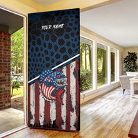 Aggressive Bass Fishing Door Cover with American Flag Pattern on Grunge Hex Background - Wonder Print Shop