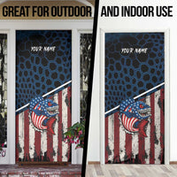 Aggressive Bass Fishing Door Cover with American Flag Pattern on Grunge Hex Background - Wonder Print Shop