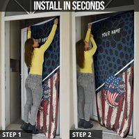 Aggressive Bass Fishing Door Cover with American Flag Pattern on Grunge Hex Background - Wonder Print Shop